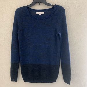 Ann taylor loft size XS sparkling longsleeve pullover Blue Black Knit sweater